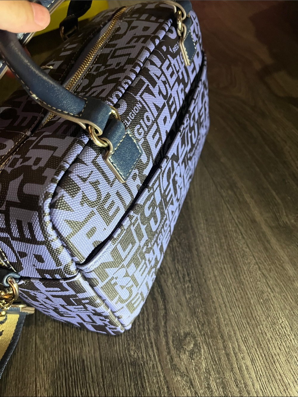 True Religion Navy Logo Satchel with Beige Strap and Patch Charms - Picture 9 of 10